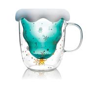 Christmas Coffee Mug Glass Mugs for Hot Drinks with Handles Double Wall Insulated Glasses Christmas Tree Cup