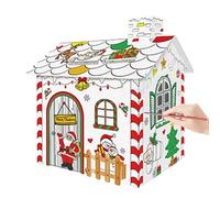 Christmas Coloring House, Cardboard House for Kids to Colour, Durable Kids Cardboard Playhouse, Creative Cardboard Gingerbread House,Christmas Model House Colouring Craft