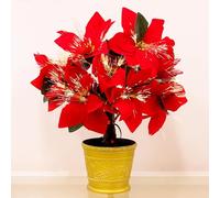 Christmas Concepts® 1,5ft (18") Plante de Poinsettia Artificielle de avec Base dorée et Fibre Optique Blanc Chaud - 9 Fonctions - Décoration de Noël Artificielle