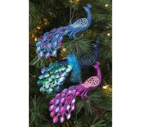 Christmas Concepts® 20 cm (8") - Ensemble de 3 décorations de Sapin de Noël en Paon - 1 Turquoise 1 Bleu Glace 1 Violet