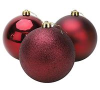 Christmas Concepts® 3-150mm (6") Extra Large Baubles - Design Brillant, Mat & Glitter - Décorations de Noël (Rouge Rioja)