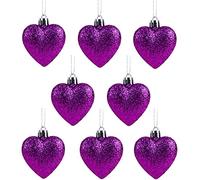 Christmas Concepts® 8 x 60mm (2.4") Violet Glitter en Forme de Coeur d'arbre de Noël Babioles