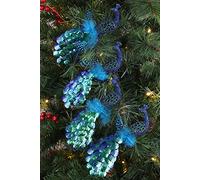 Christmas Concepts® Décoration Paon 20cm (8") avec Queue ornée de Bijoux - Décorations d'arbres de Noël de Luxe (Paillettes Bleu Nuit, Paquet de 4)