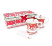 Christmas Concepts® Gamme de Vaisselle en céramique de Luxe en Pain d'épices - Ensemble de Tasses et cuillères en céramique de 2 x 9,4 oz avec boîte-Cadeau décorative Assortie