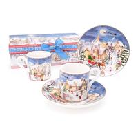 Christmas Concepts® Gamme de Vaisselle en Céramique de luxe Festive Village Scene - Ensemble de 2 Tasses à Expresso et Soucoupes de 3oz avec Coffret Cadeau Fécoratif Assorti