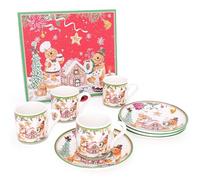 Christmas Concepts® Gamme de vaisselle en céramique de luxe Gingerbread - Ensemble de 4 tasses et soucoupes à expresso de 3 oz avec coffret cadeau décoratif assorti