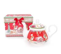 Christmas Concepts® Gamme de vaisselle en céramique de luxe Gingerbread - Théière de 30,4 oz avec coffret cadeau décoratif assorti