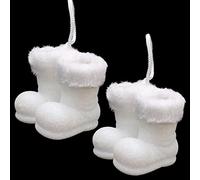 Christmas Concepts® Lot de 2 à 10 cm (4") de Bottes de père Noël à Suspendre à Paillettes avec Bordure en Fourrure Blanche - Bordures d'arbre de Noël/Boules (Blanc)