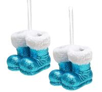 Christmas Concepts® Lot de 2 à 10 cm (4") de Bottes de père Noël à Suspendre à Paillettes avec Bordure en Fourrure Blanche - Bordures d'arbre de Noël/Boules (Turquoise)