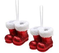 Christmas Concepts® Lot de 2 à 10 cm (4") de Bottes de père Noël à Suspendre à Paillettes avec Bordure en Fourrure Blanche - Bordures d'arbre de Noël/Boules (Rouge)
