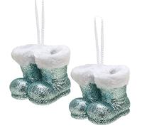 Christmas Concepts® Lot de 2 à 10 cm (4") de Bottes de père Noël à Suspendre à Paillettes avec Bordure en Fourrure Blanche - Bordures d'arbre de Noël/Boules (Vert Menthe)