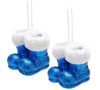 Christmas Concepts® Lot de 2 à 10 cm (4") de Bottes de père Noël à Suspendre à Paillettes avec Bordure en Fourrure Blanche - Bordures d'arbre de Noël/Boules (Bleu Roi)