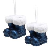 Christmas Concepts® Lot de 2 à 10 cm (4") de Bottes de père Noël à Suspendre à Paillettes avec Bordure en Fourrure Blanche - Bordures d'arbre de Noël/Boules (Bleu Nuit)