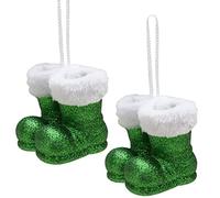 Christmas Concepts® Lot de 2 à 10 cm (4") de Bottes de père Noël à Suspendre à Paillettes avec Bordure en Fourrure Blanche - Bordures d'arbre de Noël/Boules (Vert émeraude)