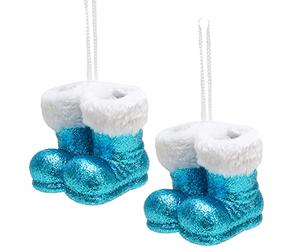 Christmas Concepts® Lot de 2 à 10 cm (4") de Bottes de père Noël à Suspendre à Paillettes avec Bordure en Fourrure Blanche - Bordures d'arbre de Noël/Boules (Turquoise)