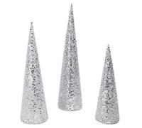 Christmas Concepts® Lot de 3 décorations de Sapin de Noël en Forme de cône avec Paillettes et Perles - Différentes Couleurs (Argent)