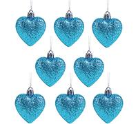 Christmas Concepts® Lot de 8 Boules de Noël en Forme de cœur (60 mm) - Boules décorées de Paillettes (Turquoise)