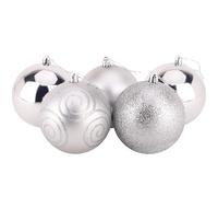 Christmas Concepts® Pack of 5 - Boules de Noël 100mm (4") Extra Grandes - Boules Brillantes, Mates et pailletées décorées (Argent)