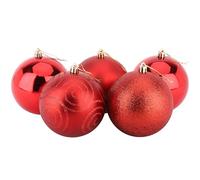 Christmas Concepts® Pack of 5 - Boules de Noël 100mm (4") Extra Grandes - Boules décorées Brillantes, Mates et Scintillantes (Rouge)