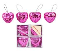 Christmas Concepts® Paquet de 4 Boules de Miroir cœur - 40 mm (1.6") - Rose - Décorations pour Arbres de Noël