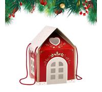 Christmas Cookie Boxes - House Shaped Paper Treat Container for Seasonal, Holiday Candy Wrapping Box with Decorative Pattern, Party Packaging for Chocolate Fruits Handicrafts Stocking