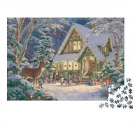 Christmas Cottage Scene 100% Recycled Cardboard Winter Cabin with Deer 1000Pc Jigsaw for Adults Challenging & Brainteasing 52x38cm/1000pcs