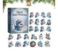Christmas Countdown, 24 Day Shark, Mark Days Down with 2D Acrylic Ornaments | 24 Pieces 2D Acrylic Design, Shark Theme, for Window Tree Car Rearview Mirror Keychain Backpack
