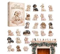 Christmas Countdown Calendar, 24-Day Acrylic Dachshund Ornaments | Cute 2D Pearl Dog Decor for Table, Mantel, Bookshelf, Living Room, Home and Office