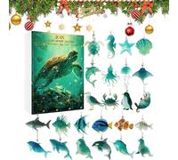 Christmas Countdown Calendar, 2d 24-day Sea Animal Set with Hanging Charm, Holiday Countdown for Kids, Bright Festive Design, Easy Display Feature, Seasonal Tool, Gift Accessory for Wall Door Car