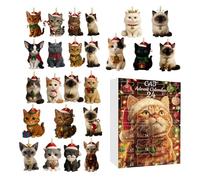 Christmas Countdown - Cat Theme 2d Ornament Countdown, Collectible Keychain Charm Christmas, Cute Kitten Ornaments, Cartoon Kitten Holiday Tree Decorations Clock Down Calendar for Cat Lovers 26x18x3cm