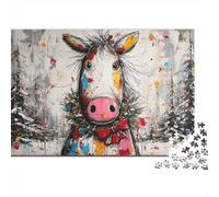 Christmas Cow Art Print-1 Puzzle 1000 Pieces Cadeau Unique Jeu Éducatif Challenge Toy À De Qualité Supérieure Peinture Art pour Adultes Et Enfants À Partir De 14 Ans 38x26cm/1000pcs