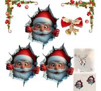 Christmas Creative Wall Sticker, Realistic 3D Effect Stick Santa Claus Reindeer Break-Through Walls Decal, 2026 Funny Wall-Breaking Christmas Stickers, for Window, Home, Refrigerator (3A)