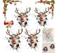 Christmas Creative Wall Sticker, Realistic 3D Effect Stick Santa Claus Reindeer Break-Through Walls Decal, 2026 Funny Wall-Breaking Christmas Stickers, for Window, Home, Refrigerator (4B)