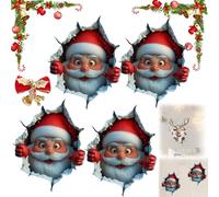 Christmas Creative Wall Sticker, Realistic 3D Effect Stick Santa Claus Reindeer Break-Through Walls Decal, 2026 Funny Wall-Breaking Christmas Stickers, for Window, Home, Refrigerator (4A)