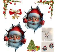 Christmas Creative Wall Sticker, Realistic 3D Effect Stick Santa Claus Reindeer Break-Through Walls Decal, 2026 Funny Wall-Breaking Christmas Stickers, for Window, Home, Refrigerator (2A)