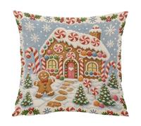 Christmas Cross Stitch Kit 11CT Printed Cotton Canvas Beginner Set | 3 Strand Embroidery Thread Zipper Throw Pillow Cover 45x45cm DIY Needlework Needles Holiday Decorative