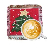 Christmas Cup Coasters | 13cm Square Fabric Heat Resistant with Fringes
