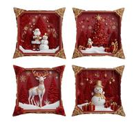 Christmas Cushion Covers Set of 4, Christmas Themed Cushion Covers, 2D Soft White Christma Throw Pillow Cover Snowman Reindeer Trees Decor Holiday Pillow Cover Farmhouse for Couch Sofa Bed (Style-I)