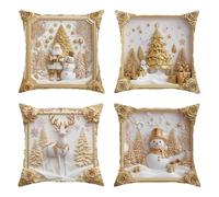 Christmas Cushion Covers Set of 4, Christmas Themed Cushion Covers, 2D Soft White Christma Throw Pillow Cover Snowman Reindeer Trees Decor Holiday Pillow Cover Farmhouse for Couch Sofa Bed (Style-J)