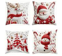 Christmas Cushion Covers Set of 4, Christmas Themed Cushion Covers, 2D Soft White Christma Throw Pillow Cover Snowman Reindeer Trees Decor Holiday Pillow Cover Farmhouse for Couch Sofa Bed (Style-M)