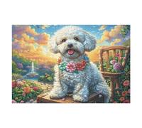 Christmas Cute Bichon Frisé 1000 Pièces Puzzle Débutant en Carton sans Déformation Animal Animal de Compagnie Poupée Facile Apprentissage Anti Stress Passe Temps Idée Cadeau Saint Valentin Pre