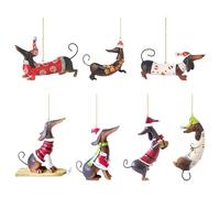 Christmas Dachshund Charm Pendant Set - 7pcs Acrylic 2D Puppy Dog Ornaments for Christmas Tree | Cute Dachshund Pendants for Car Interior, Home, Festive Dog Decorations for Christmas