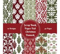 Christmas Damask Pattern Scrapbook Paper Pad Decorative Patterned 8" x 8" for Cardmaking Junk Journal Decoupage Aesthetic Mixed Media Art Collage 10 designs double sided 40 pages