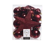 Christmas-Decorations Lot de 33 boules de Noël en plastique - Mélange de boules de Noël avec pointe étoile - Bordeaux