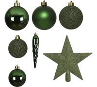 Christmas-Decorations Lot de 33 boules de Noël en plastique - Mélange de boules de Noël avec pointe étoile - Vert pin.
