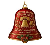 Christmas Decorations Outdoor, United States 250th Anniversary Bell Ornament, Metal Hanging Bell Christmas Tree Decorations, Vintage-Style Cast Metal Doorbell Decoration (3Pcs-Red)