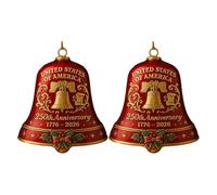 Christmas Decorations Outdoor, United States 250th Anniversary Bell Ornament, Metal Hanging Bell Christmas Tree Decorations, Vintage-Style Cast Metal Doorbell Decoration (2Pcs-Red)