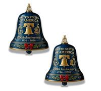 Christmas Decorations Outdoor, United States 250th Anniversary Bell Ornament, Metal Hanging Bell Christmas Tree Decorations, Vintage-Style Cast Metal Doorbell Decoration (2Pcs-Blue)