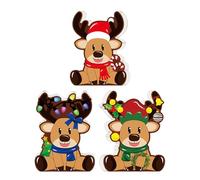 Christmas Deer Decor - Cute 2d Figurines | Tiered Tray Decorations for Farmhouse Style with Wooden Finish, Set of 3 Pieces for Holiday Party Desktop Bookshelf Mantel Entryway Cabinet Tiered Tray