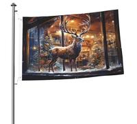 Christmas deer in the store Drapeau double face 2 x 3 - Bannière d'extérieur robuste et décorative, idéale pour le jardin, la chambre et la décoration de fête